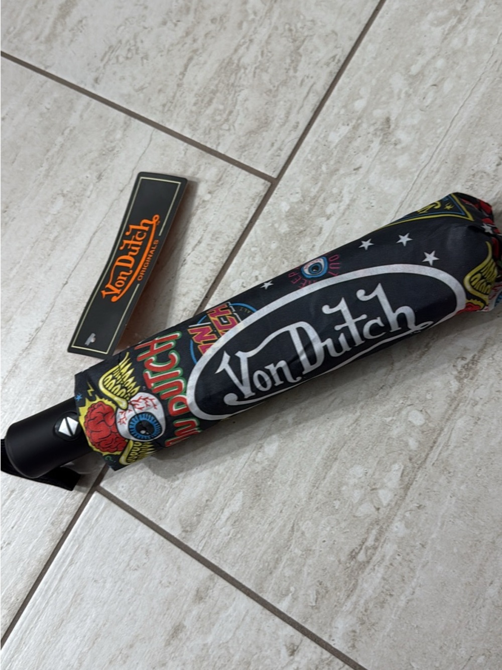 Von Dutch Black Umbrella with Multicolor Graphic Print..nwt .. unisex